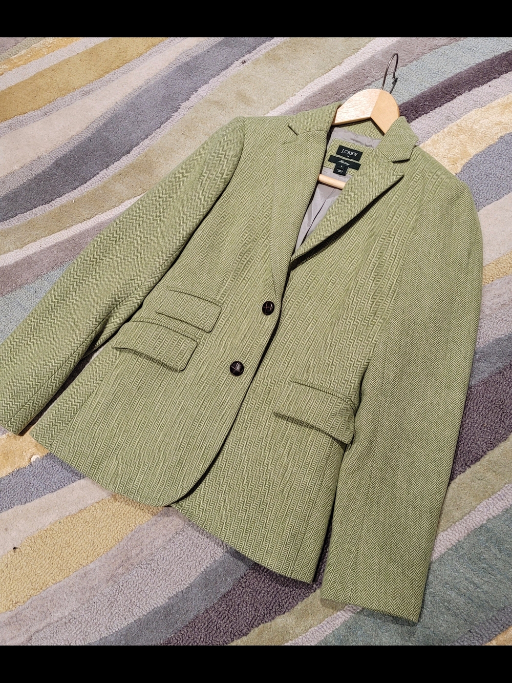 J. Crew Light Olive Green Herringbone Preppy Wool Blazer